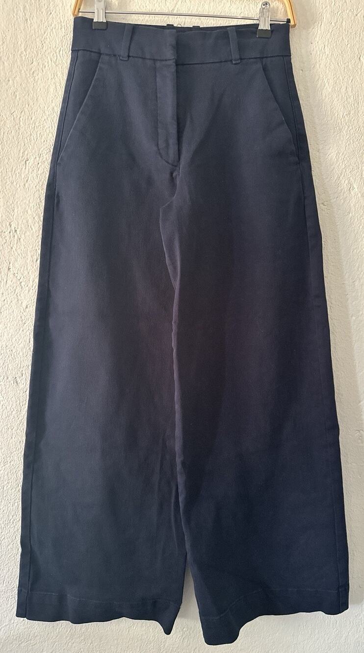 Everlane Size 0 Navy Wide Leg Organic Cotton Pants High Rise Minimalist Office
